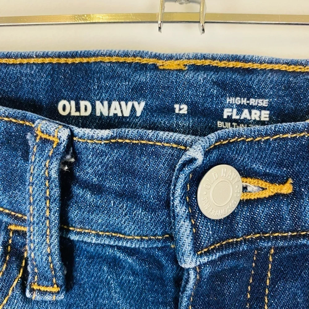 Old Navy Flare Leg Jeans Girls 12 High Rise Dark Wash Blue Stretch Denim Pants